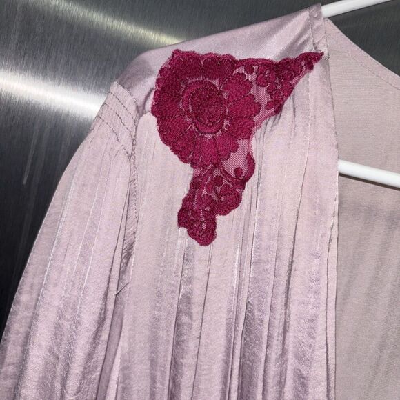 Free People L Perfect Morning One Piece Jumpsuit Pink Lace V Neck Long Sleeve - Picture 5 of 16